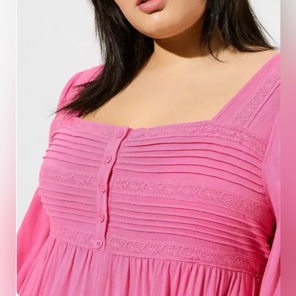 Mini Rayon Slub Pintuck Neck Skater Dress - Picture 3 of 4